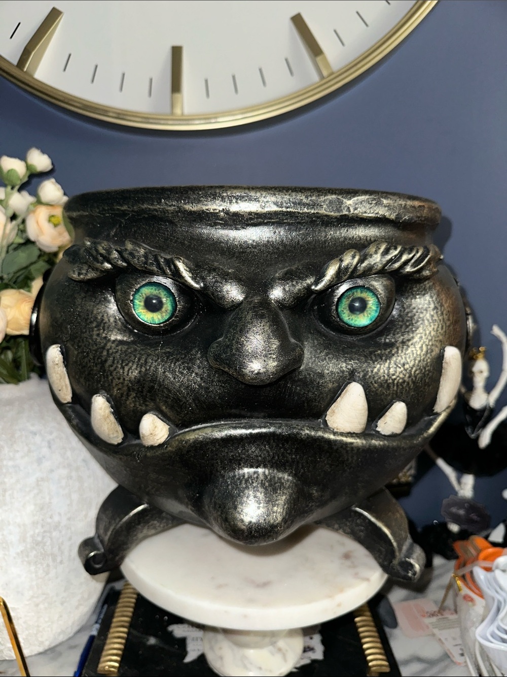 Black Monster Face Planter with Green Eyes
